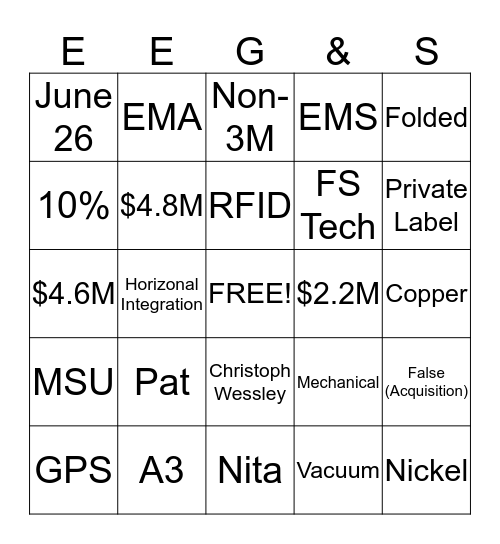 Commodity EEG&S Bingo Card