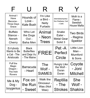 animals bingo Card
