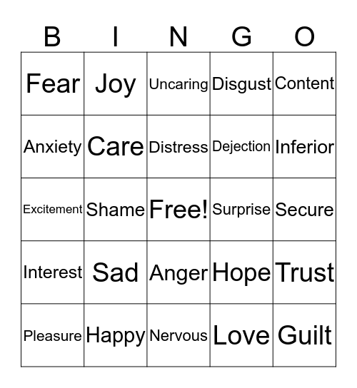 Emotional Development Bingo Card