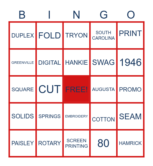 BANDANNA BINGO Card