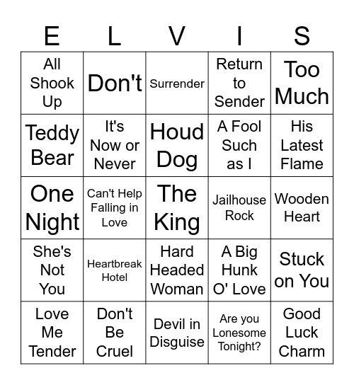 Elvis Bingo Card