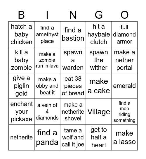 Minecraft Bingo Card