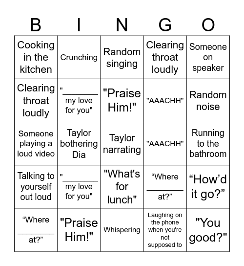 SFH Bingo Card