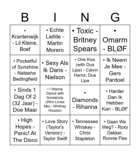 Laura's muziek bingo Card