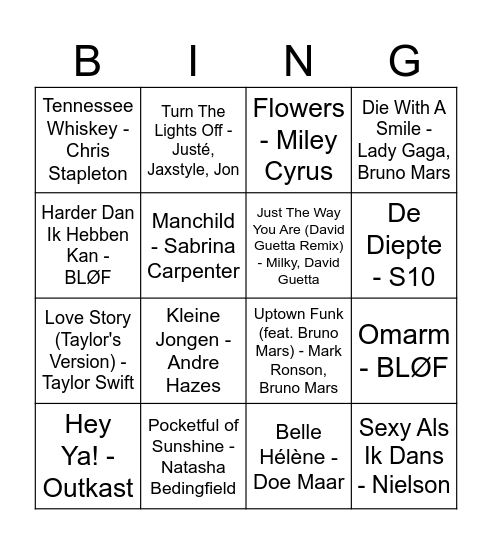 Laura's muziek bingo Card