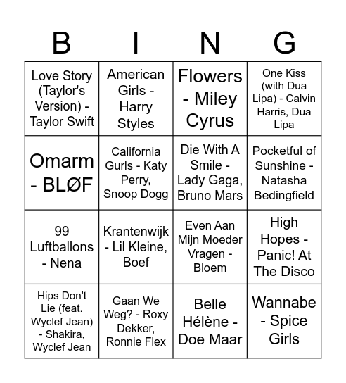 Laura's muziek bingo Card
