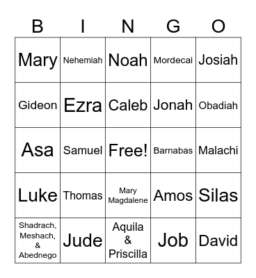 Bible Characters Bingo Card