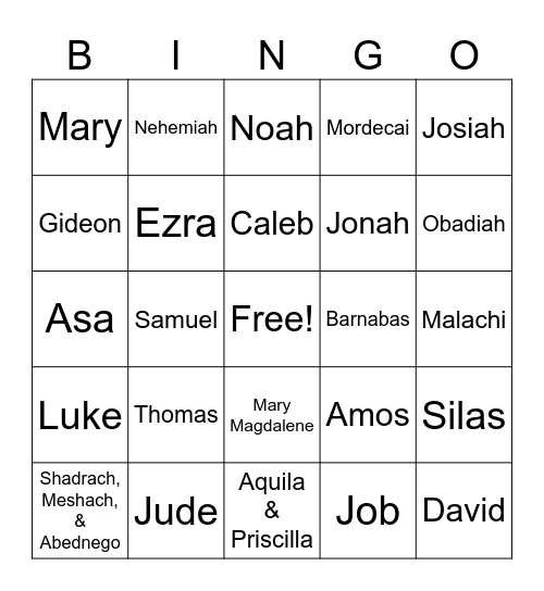 Bible Characters Bingo Card