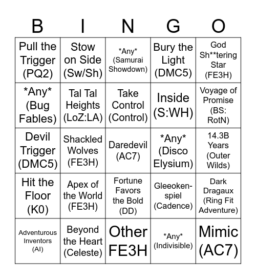 Supra 2019 Bingo Card