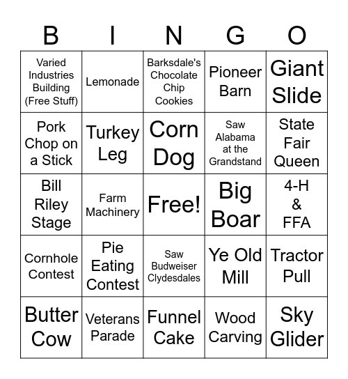 Iowa State Fair Bingo 2026 Bingo Card