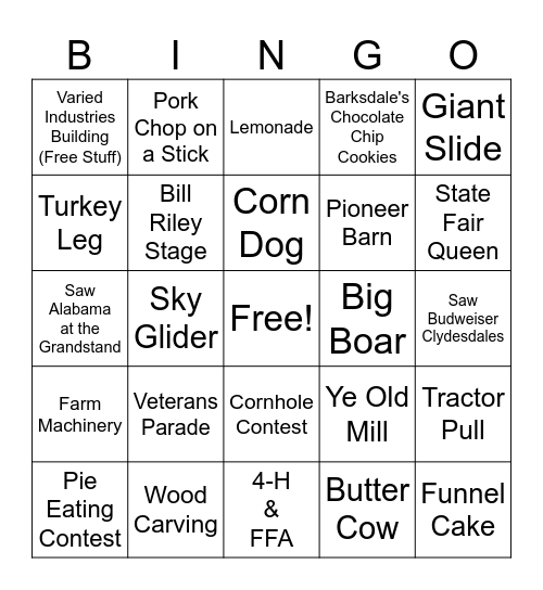Iowa State Fair Bingo 2026 Bingo Card