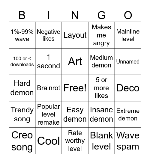 Recent tab bingo Card