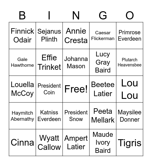 Hunger Games Bingo Card