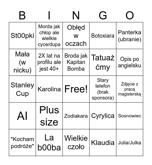 Tinder Bingo Card