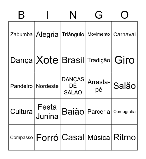 DANÇAS DE SALÃO Bingo Card