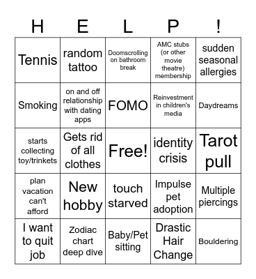 QUARTER LIFE CRISIS ;( Bingo Card