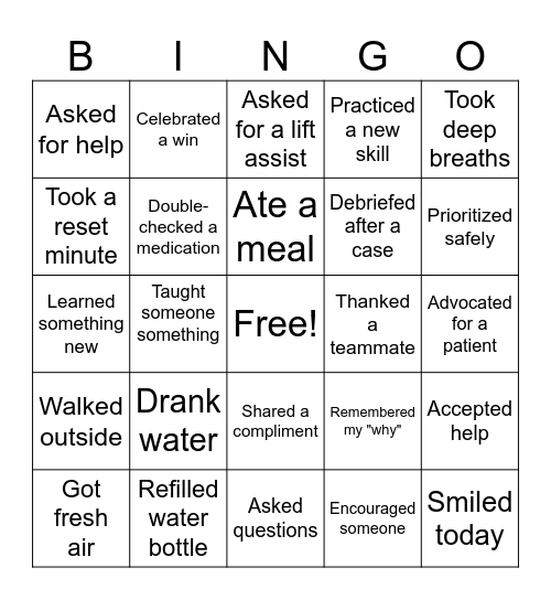 Self-Care Bingo! Bingo Card