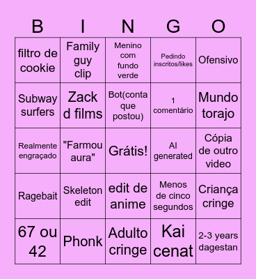 Cringe bingo Card