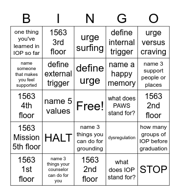 IOP Bingo Card