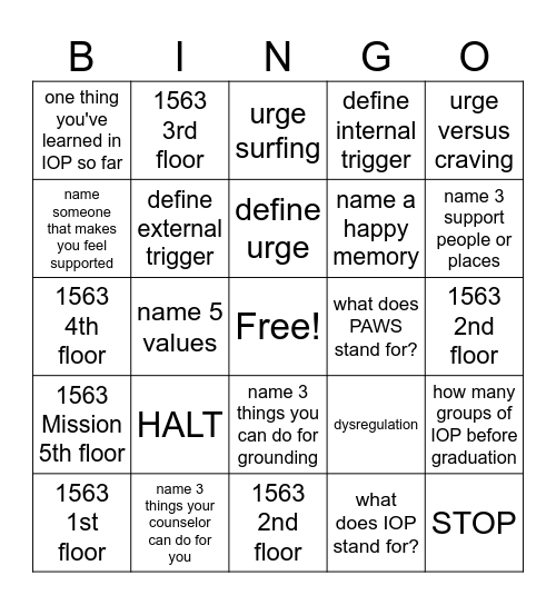 IOP Bingo Card