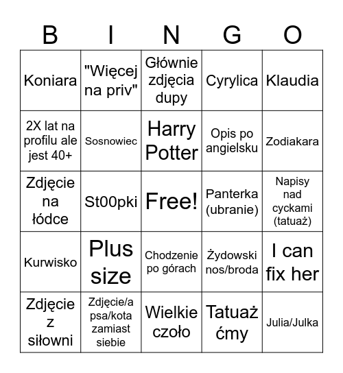 Tinder Bingo Card