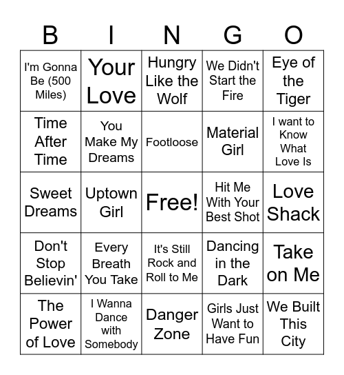 80s music! Bingo Card