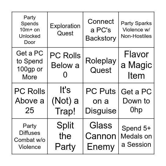 Xohana GM Bingo Card