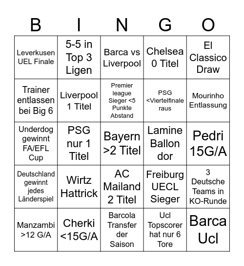 Fußball Bingo Saison 26/27 Bingo Card