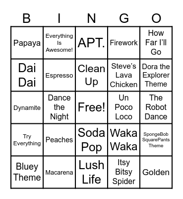 Kids Musical Bingo Card