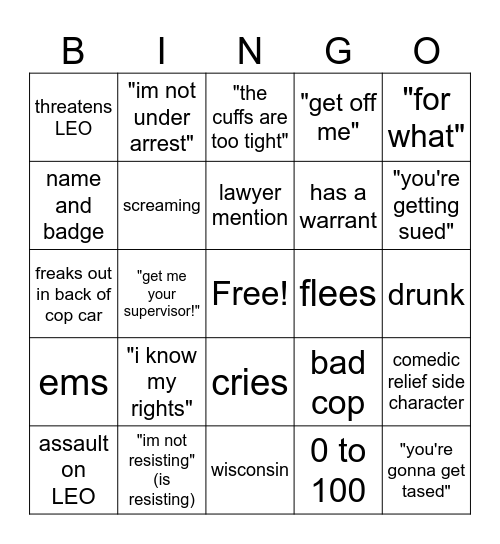 bodycam bingo Card
