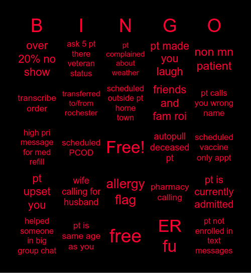 7/29 BINGO Card