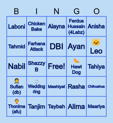 Thonima's Bridal Shower Bingo Card