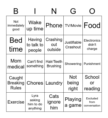 Crash Out Bingo Card