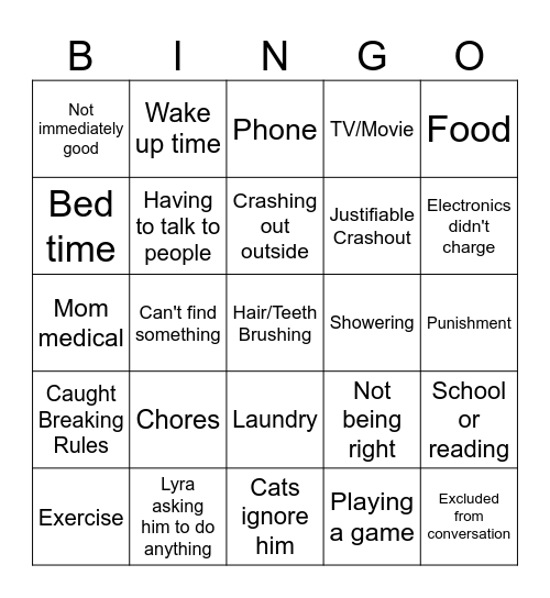 Crash Out Bingo Card