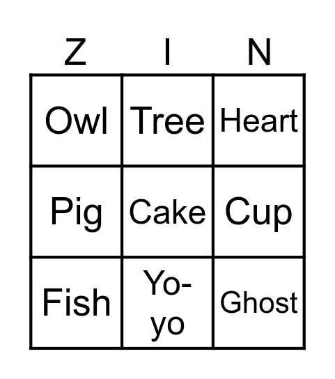 Persimmon Zingo Board Bingo Card