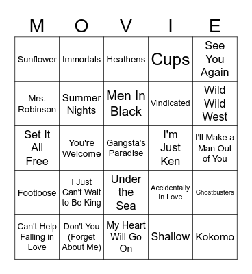 Songs From Movies Bingo Card