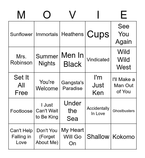 Songs From Movies Bingo Card