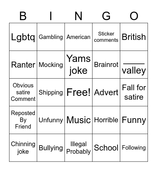 Tiktok Bingo Card