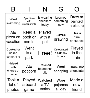 Back to School Bingo Card