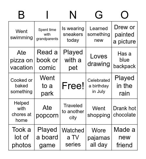 Back to School Bingo Card