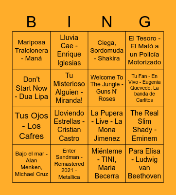 El Gran Bingo Musical Bingo Card