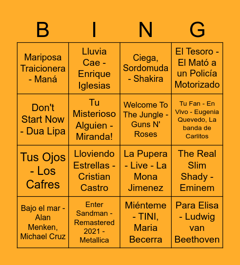 El Gran Bingo Musical Bingo Card