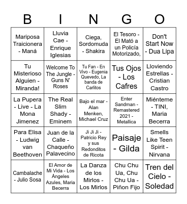 El Gran Bingo Musical Bingo Card