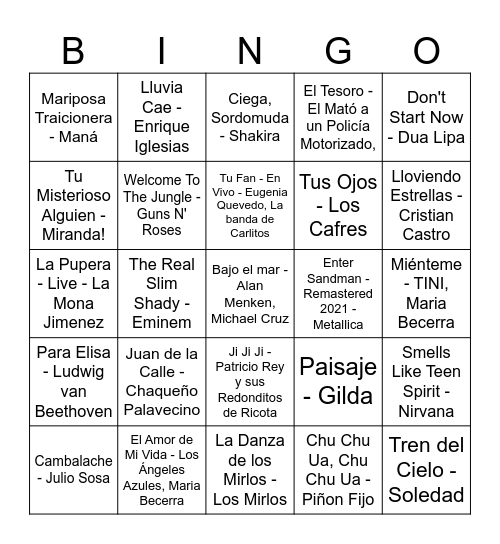 El Gran Bingo Musical Bingo Card