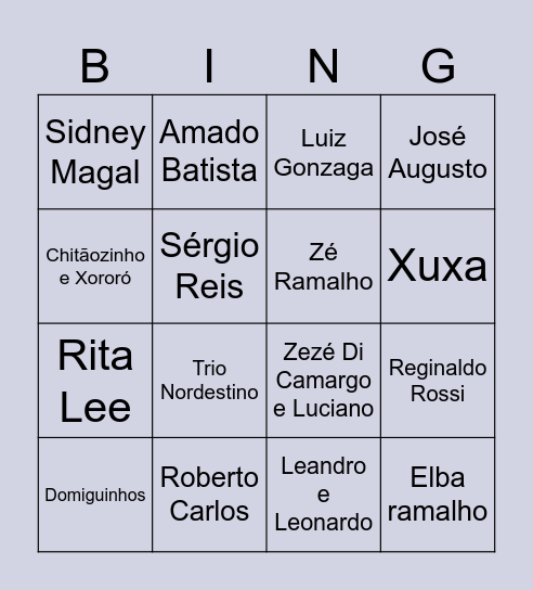 Quem é o cantor? Bingo Card