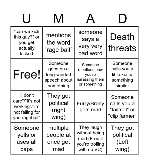 trolling bingo Card