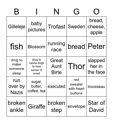 Number the Stars Bingo Card