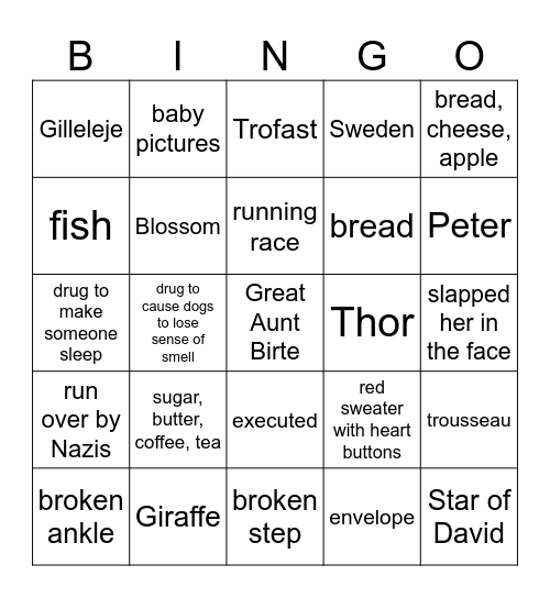 Number the Stars Bingo Card