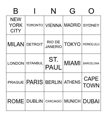 Travel Bingo Card