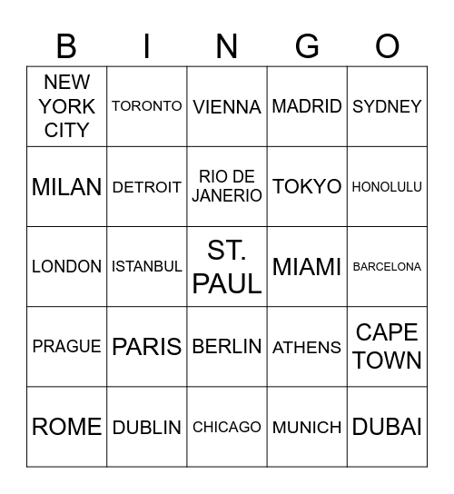 Travel Bingo Card